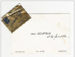 Carte De Visite Anciennne :  Léon LECLIPTEUX - Grand'rue 64 à GEMBLOUX   + La Fleuriste Yvonne Puffet - Rue Du Moulin - Cartes De Visite