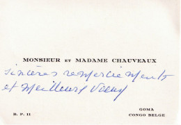 Carte De Visite Ancienne CONGO BELGE Goma Mr & Mme CHAUVEAUX - Cartes De Visite
