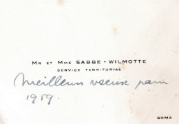 Carte De Visite Ancienne CONGO BELGE Goma  Mr & Mme SABBE - WILMOTTE Service Territorial - Cartes De Visite