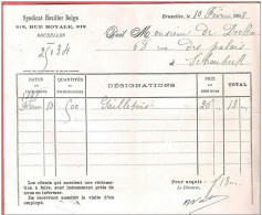 Ancienne Facturesyndicat Houiller Belge 212 Rue Royale  à SCHAERBEEK BRUXELLES  Le 10 II 1898 - 1800 – 1899