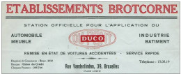 Ancienne Facture Oude Factuur SCHAERBEEK Rue Vanderlinden 39 établissements Brotcorne  Dupont DUCO Automobile - Cars