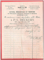 Ancienne Facture Lavage Dégraissage Teinture De Vêtement Nettoyage à Sec BECKERS 77 Rue Verte à SCHAERBEEK 12 I 1898 - 1800 – 1899