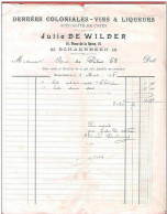 Ancienne Facture Denrée Coloniale Vin Liqueur Café DE WELDER 16 Place De La Reine à SCHAERBEEK 3 III 1898 - 1800 – 1899