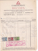 Ancienne Facture BRUXELLES 17, Rue Des Chartreux Etablissements BECOPA Manufacture Gant Bas Chaussette 1942 - Textile & Clothing