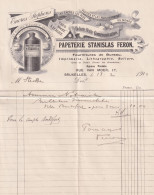 Ancienne Facture  Illustrée BRUXELLES Encre Rue Van Moer 17 Papeterie STANISLAS FERON  1900 - Imprimerie & Papeterie