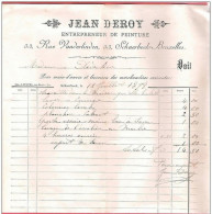 Ancienne Facture  Entrepreneur De Peinture JEAN DEROY  53, Rue Vanderlinden  à SCHAERBEEK Bruxelles 15 VII 1898 - 1800 – 1899