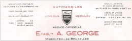 Ancienne Facture  MERCHTEM LEZ BRUXELLES   A.George  LINCOLN FORD MERCURY  1948 - Cars