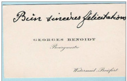 Ancienne Carte De Visite De Georges BENOIDT Bourgmestre  à WATERMAEL -  BOITSFORT - Cartes De Visite