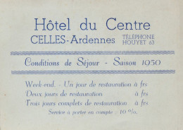 Ancienne Carte De Visite CELLES - ARDENNES Hôtel Du Centre Houyet Saison 1950 - 1950 - ...