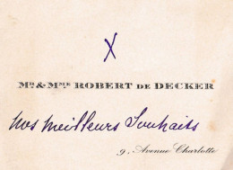 Ancienne Carte De Visite : Mr & Mme  ROBERT De DECKER  9 Avenue Charlotte (?)  Luxembourg DIFFERDANGE - Cartes De Visite