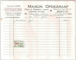 Ancienne  Petite Facture  Avenue De La Toison D'Or  à IXELLES MAison OPDEGRAAF En 1932 - Textile & Clothing