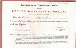 Ancien Reçu 3F 1898  Paroisse De SS JEAN Et NICOLAS  à SCHAERBEEK Confrèrie De La Très Sainte Famille - 1800 – 1899