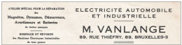 Anc Ienne Facture Oude Factuur  VANLANGE 89 Rue Thiéfry à SCHAERBEEK Automobile électricité Dynamo Démarreur Batterie - Automobile