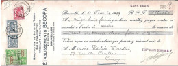 TP  Mandat (reçu) Pub  Gant Chaussette BECOPA  BERNHEIM  Bruxelles 1939 + Fiscal - Documenti