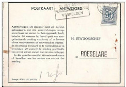 TP 858 Sur CP + Griffe ROESELARE Au Dos Obl  Chemin De Fer 21 VI 52 - Roeselare ++  - Tarif Toutes Mentions à Découvert - 1951-1975 Heraldieke Leeuw