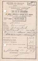 TAXE Sur Automobiles Et Autres Véhicules à Moteur Ou à Vapeur  QUITTANCE  22 IV 1929 Contributions Directes  SCHAERBEEK - Automobilismo