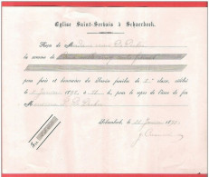 SCHAERBEEK  Eglise SAINT SERVAIS  Reçu Pour Frais De Service Funèbre  1891 - Documenti