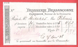 RECU  BRASSERIE BRABANCONNE Bière L DELPLANCHE Avenue De La Brasserie à CUREGHEM  29 V  1898 - 1800 – 1899