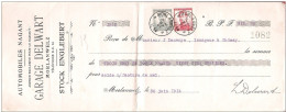 Pellens 115, 118 Mandat (ou Reçu) Pub  Automobile Garage DELWART Englebert MORLANWELZ 1914 + Verso Chimay - Documents