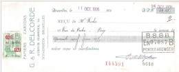 Mandat Pub  Papier Carton DELCORDE   44, Avenue Sleeckx à SCHAERBEEK Bruxelles 1935  +  Timbre Fiscal - Documents