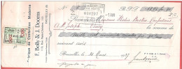 Mandat (ou Reçu)  Pub Confection BOLLY DOOMS Rue Marie Christine, 113 à LAEKEN Bruxelles  1937  +  Timbre Fiscal - Documentos