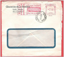 L Affranchissement Mécanique  Avec  Logo Vitrage Isolant POLYGLASS Glaceries De La Sambre B1204 AUVELAIS  9 II 1959 - ...-1959