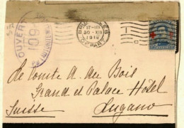 L TP 156 Albert Surchargé Non Philatélique ! Obl Méc Bruxelles Départ 30 XII 18 Vers LUGANO Suisse + Censure Militaire - Fortune (1919)