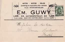 CP Pub LIER 24, Antwerpstraat Em.GUWY Auto Moto Velo TP 422  Petit Sceau Obl 2 XII 1936 - 1935-1949 Small Seal Of The State