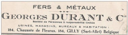 CP En Tête  Fer Et Métaux Georges Durant 184, Chaussée De Fleurus  à GILLY  (Sart Allet)  - TO Obl6 VI 1938 - 1932 Ceres And Mercurius