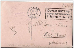 CP En Franchise Hopital Militaire Liège - Armée Belge - Obl. Flamme Dover-Ostend Le 3 III 1924 - Marcas De La Armada