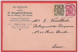 CP Commerciale SERAING 150, Rue Du Molinay AU PAPILLON MAison N.HOOGSTOEL HERMAN Produits Chimiques Droguerie 1937 - Seraing