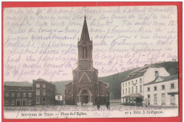 CP Colorisée  Souvenir De TILFF Place De L'église N°1 Edit J Collignon  - 3 TP Avec Bandelette Obl HAMOIR 7 VIII 1911 - Hamoir