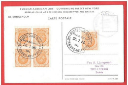 CP MS KUNSHOLM Swedish American Line Gothenburg Direct New York Posted On Board 23 VII 1956 SVERIGE - Covers & Documents