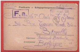 CP Kriegsgefangenensendung  Postkarte  Lager  GIESSEN Geprüft Vers Bruxelles  16 X 1916 - Prisioneros