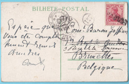 CP CINTRA PORTUGAL TP Germania Griffe PAQUEBOT  Obl LISBOA 14 IV 1910  Vers Bruxelles - Lettres & Documents