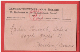 CP Belgique Gemeentekrediet 13,Bankstraat Obl Machine à Affranchir B003 5 Centimes En  Juin 1928 ! (pas Courant) - Other & Unclassified
