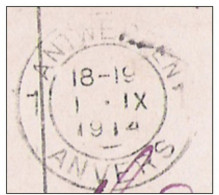 1914 1918 CP Obl ANTWERPEN ANVERS Le 1 IX 1914 - Zone Non Occupée