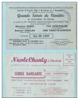 2 Cartes Publicitaire Soirée Dansante Au ROSENLAND Au Profit Du Cortège Carnaval D'ETTERBEEK 1953/1956 - Sonstige & Ohne Zuordnung