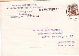 2 CP : Petits Sceaux Surchargés TP 568 /cp Et TP 569 /cp Antwerpen Vers Deurne (maatsch. Van Landmeters) - 1935-1949 Small Seal Of The State