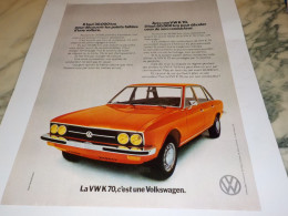 ANCIENNE PUBLICITE   VOITURE VOLKSWAGEN K 70 1972 - Voitures