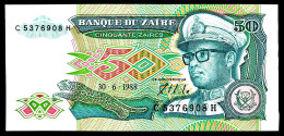 A8 ZAIRE    BILLETS DU MONDE   BANKNOTES  50 ZAIRES 1988 - Zaïre