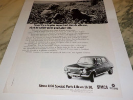 ANCIENNE PUBLICITE PARIS LILLE EN 1H30 VOITURE  SIMCA 1100   1972 - Voitures