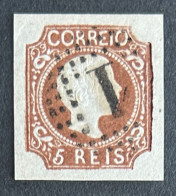 POR0010U - King D. Pedro V Ringlet Hair - 5 Reis Used Non Perforated Stamp - Portugal - 1856 - Usado