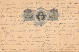 CPA ILLUSTRATEUR ART NOUVEAU FEMME DES ANNEES 1900 "VU DE FACE" - Andere & Zonder Classificatie
