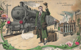 Paris * En Arrivant à Paris , Je Vous Envoie Un Bonjour * Souvenir * Train Ligne Chemin De Fer - Autres & Non Classés