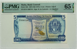 Malta 5 Liri 1967 (1973) P32b Graded 65 EPQ Gem Uncirculated By PMG - Malte