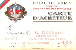 Foire De Paris 1937 - Carte D'Acheteur - Other & Unclassified