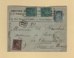 Type Sage - Entier Postal Repiquage Fumisterie Chauffage Ventilation F. Torri - Recommande - Paris - 1895 - Enveloppes Repiquages (avant 1995)