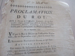 Proclamation Du Roi 21/09/1790 Rentes Des Maisons Religieuses En L'état - Decrees & Laws