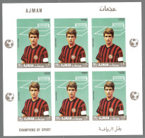 Ajman 1968 Gianni Rivera AC Milan Football Soccer Sheetlet Of 6 IMPERF Stamps Mi. 315 B MNH** Very Rare - Beroemde Teams